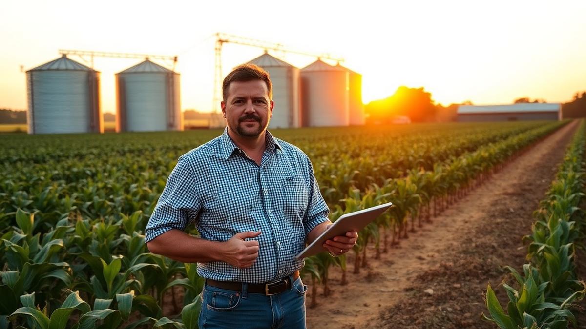 Produtor rural analisando indicadores de gestão do agronegócio